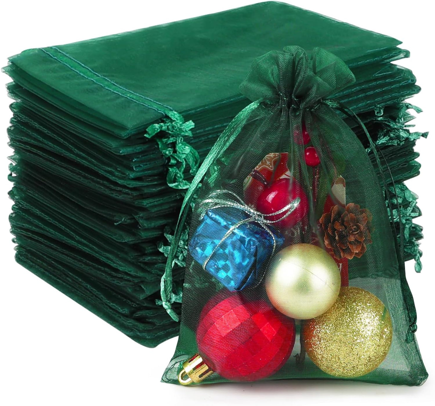HRX Package 100pcs White Organza Bags, 4x6 inch Mesh Bags Drawstring Gift Bags Jewelry Pouches for Candy Wedding Favors Christmas