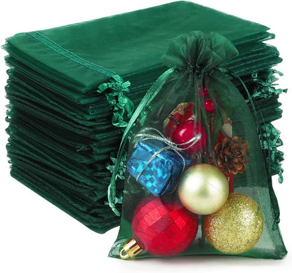 HRX Package 100pcs White Organza Bags, 4x6 inch Mesh Bags Drawstring Gift Bags Jewelry Pouches for Candy Wedding Favors Christmas