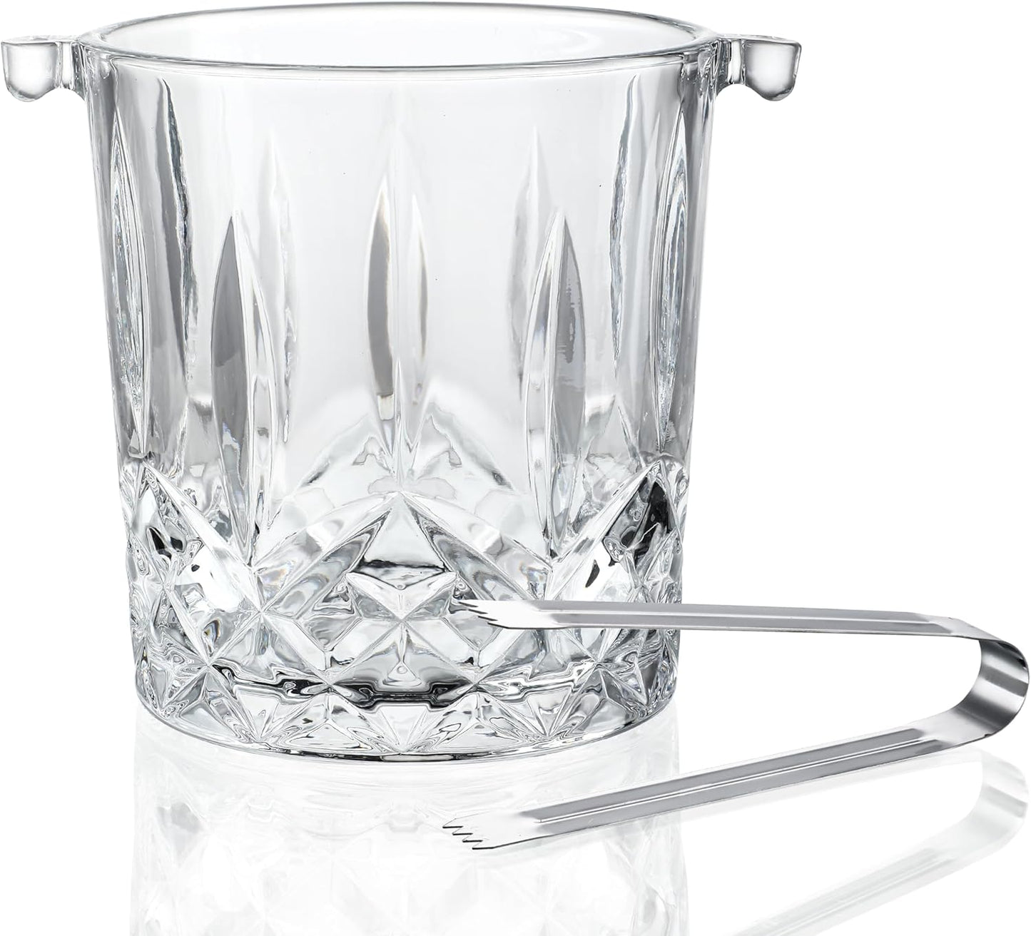 Glass Ice Bucket with Handle and Ice Tong Holds 37oz of Ice Clear Crystal Ice Buckets for Cocktail Bar Wine Home Bar Accessories Parties Clear Champagne Bucket