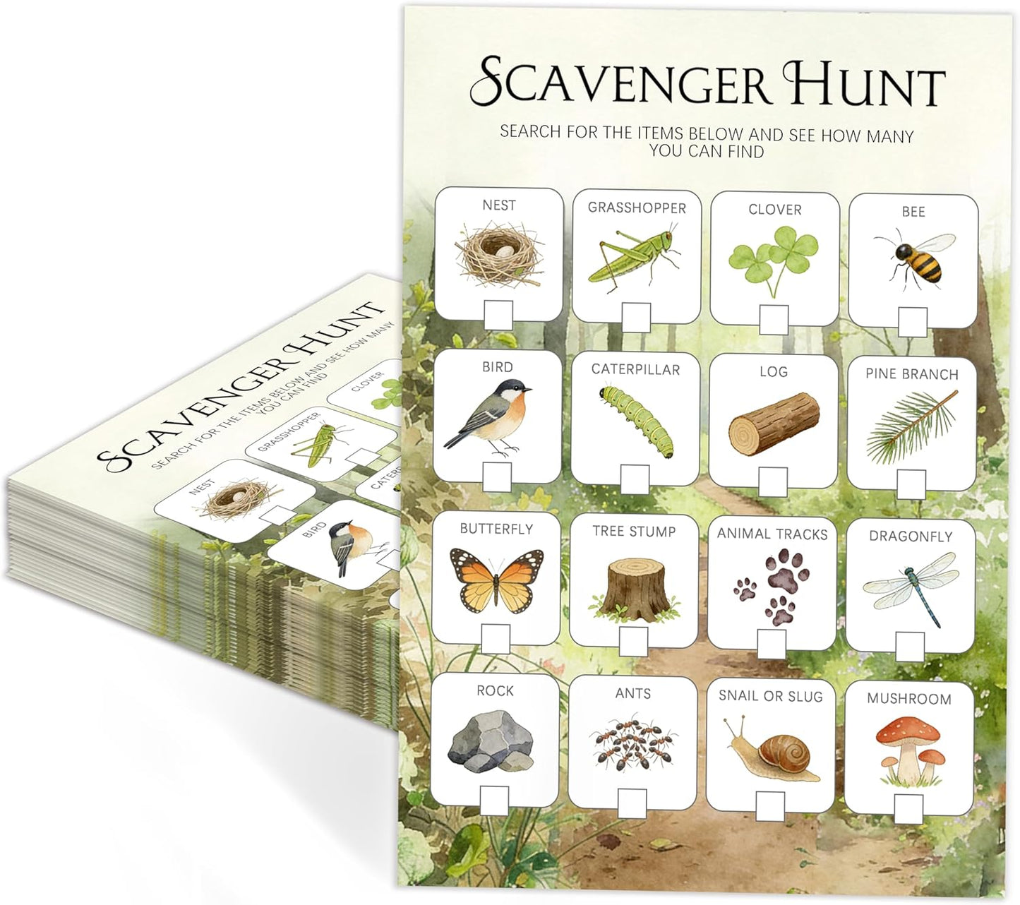 30Pcs Nature Scavenger Hunt Cards, Scavenger Hunt Cards Road Trip and Travel Activities, Spring Summer Holiday Party Supplies, Camping Games Outdoor Indoor Seek Activity-A03