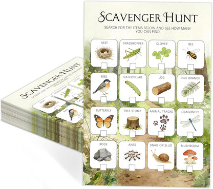 30Pcs Nature Scavenger Hunt Cards, Scavenger Hunt Cards Road Trip and Travel Activities, Spring Summer Holiday Party Supplies, Camping Games Outdoor Indoor Seek Activity-A03