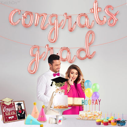 Graduation decorations 2026 | Rose Gold Congratulations Balloons - 16 Inch | Script Congrats Grad Balloons for Graduation Decorations Class of 2026 | Grad party decor, KatchOn