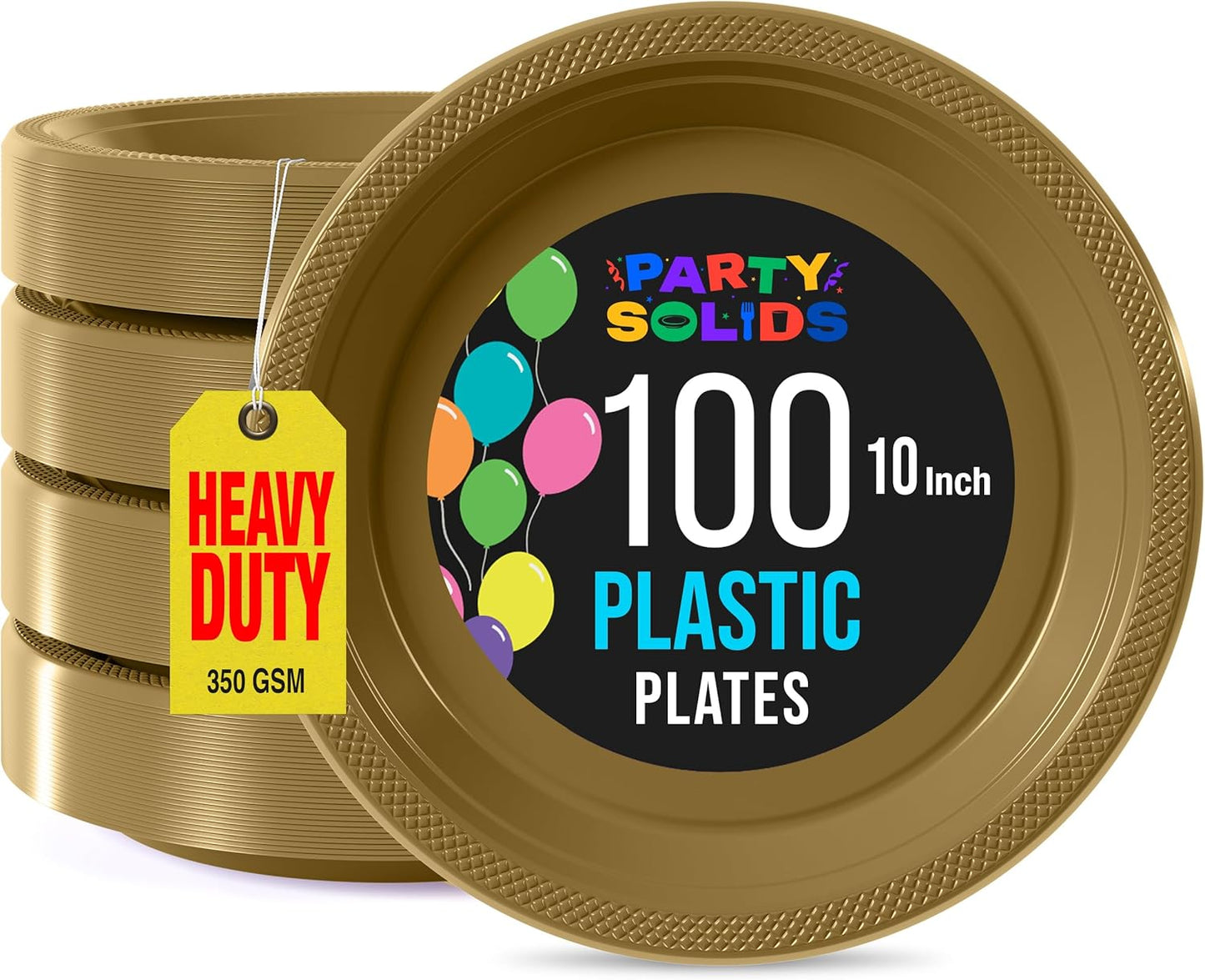 Party Solids Black Plastic Plates For Party 10" Black Disposable Plates For Party Supplies 100 Pcs Plastic Dinnerware Sets Heavy Duty 350 GSM Disposable Dinnerware Set