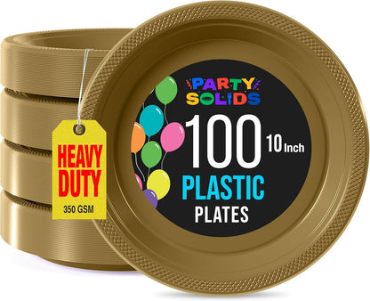 Party Solids Black Plastic Plates For Party 10" Black Disposable Plates For Party Supplies 100 Pcs Plastic Dinnerware Sets Heavy Duty 350 GSM Disposable Dinnerware Set