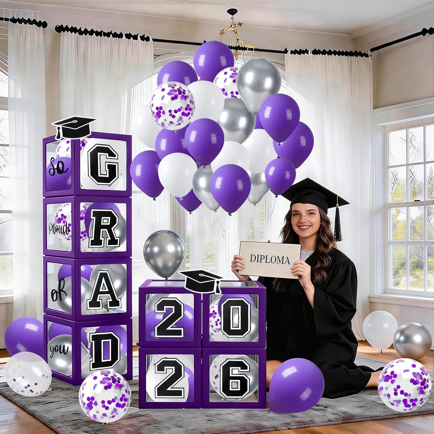 Graduation Decorations 2026 Graduation Party Decorations Set of 4 Boxes with 129pcs Balloons Arch Garland Kit Party Supplies for Any Grades Blue