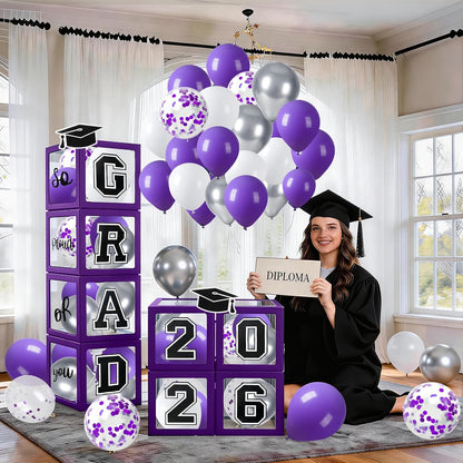 Graduation Decorations 2026 Graduation Party Decorations Set of 4 Boxes with 129pcs Balloons Arch Garland Kit Party Supplies for Any Grades Blue