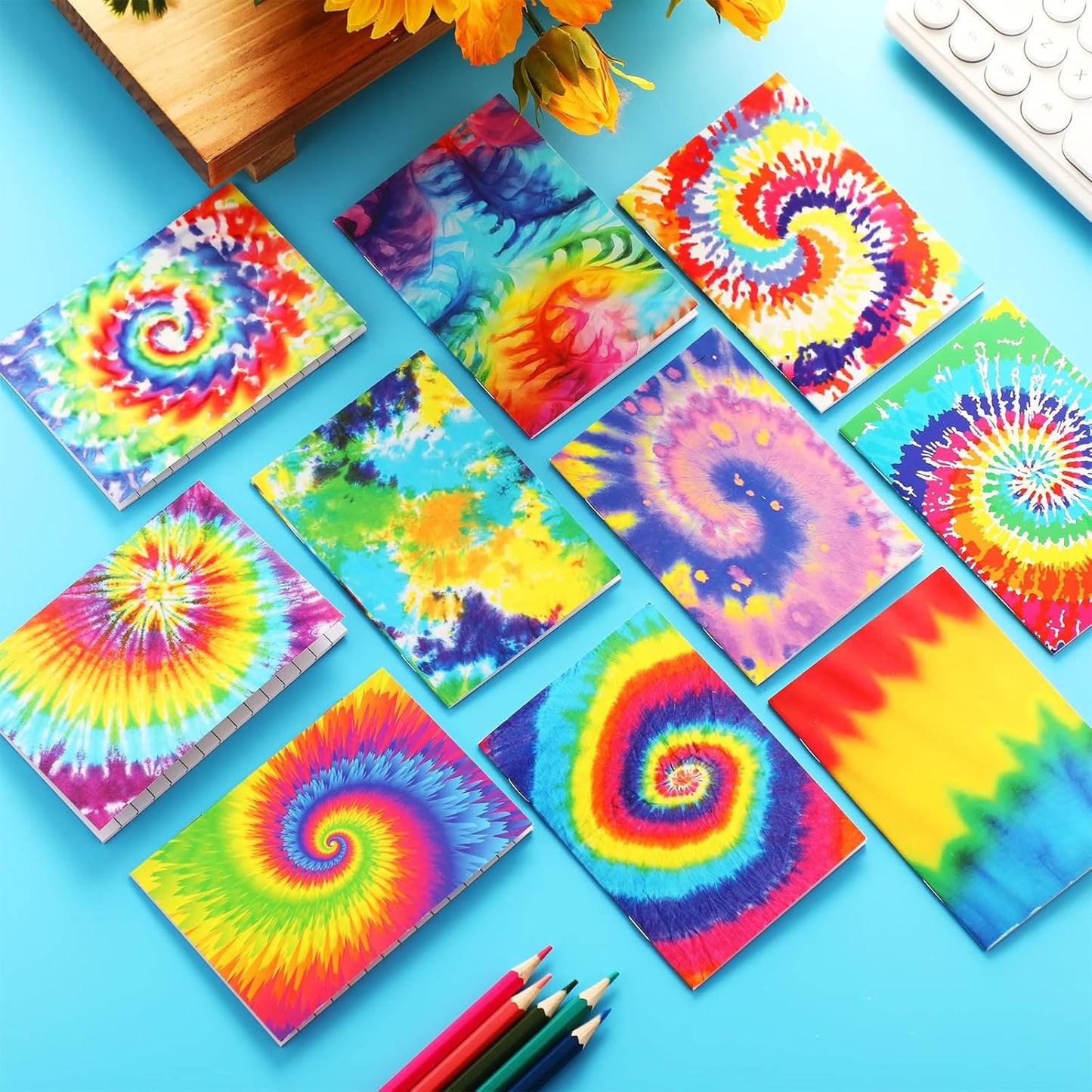 Tenceur 100 Pcs Mini Tie Dye Notepads Pastel Notebooks Small Multicolor Style Pocket Notebook Bulk Mini School Supplies Tie Dye Birthday Party Supplies, Teacher Appreciation Gifts 10 Styles