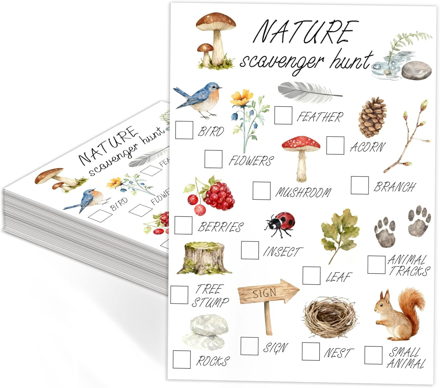 30Pcs Nature Scavenger Hunt Cards, Scavenger Hunt Cards Road Trip and Travel Activities, Spring Summer Holiday Party Supplies, Camping Games Outdoor Indoor Seek Activity-A02