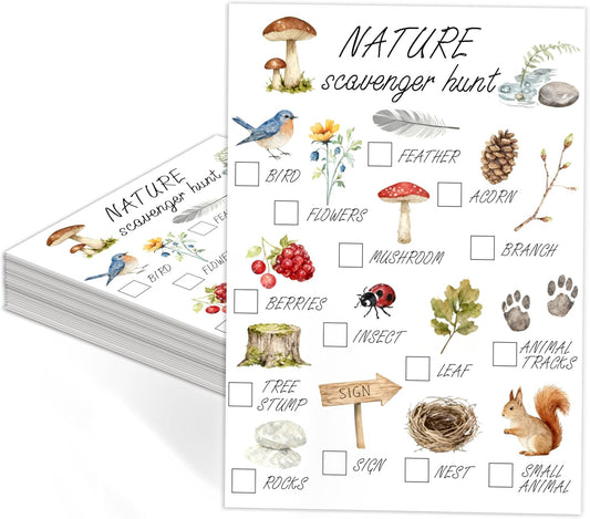 30Pcs Nature Scavenger Hunt Cards, Scavenger Hunt Cards Road Trip and Travel Activities, Spring Summer Holiday Party Supplies, Camping Games Outdoor Indoor Seek Activity-A02