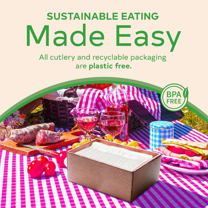 Compostable Cutlery Set, Plant-Based Compostable Utensils Disposable, Dishwasher-Safe Compostable Silverware, 380-Piece Disposable Cutlery, Plant a Tree with Every Box, Ivory White