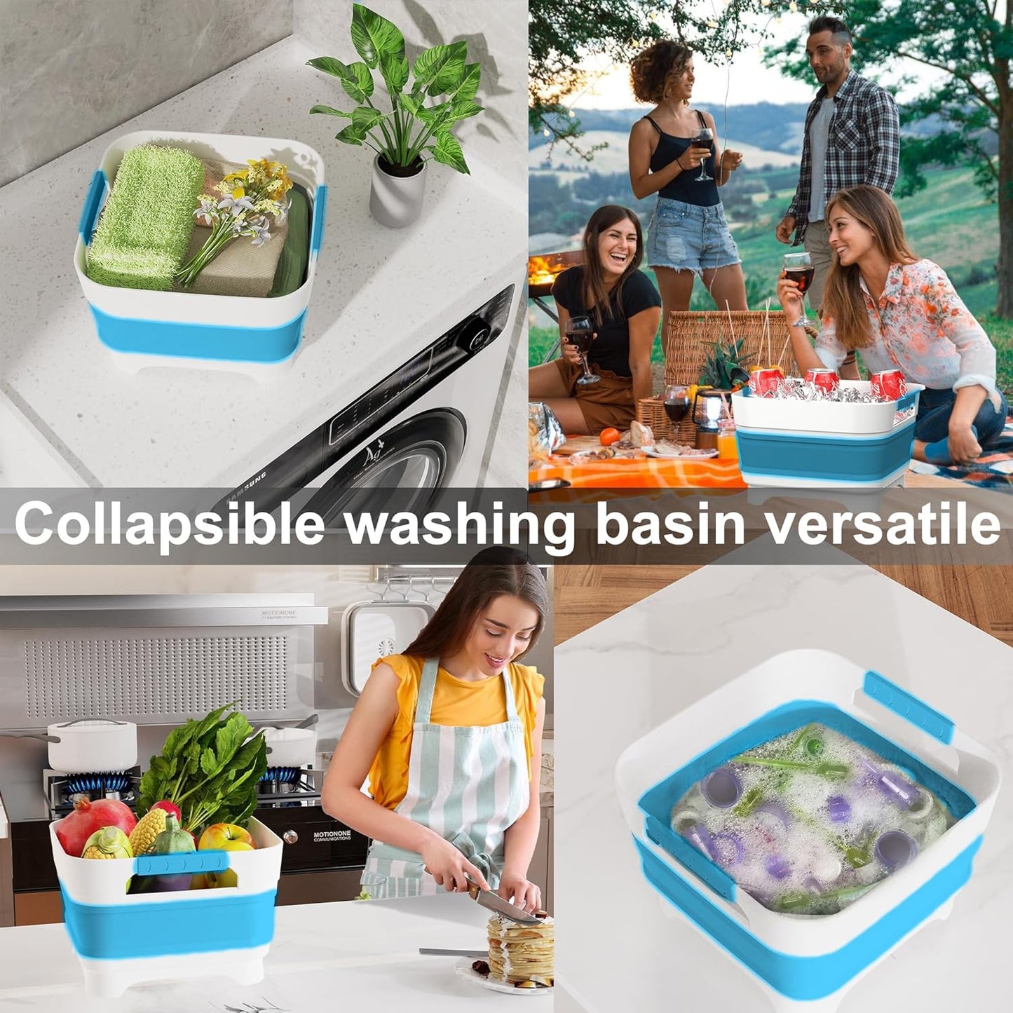 MontNorth 2.4 Gal Collapsbile Wash Basin with Drian Plug,9L Dish Pan for Soaking Baby Bottles,Portable Sink, Multiuse Foldable Bucket,Ice Beverage Tubs for Camping, Vegetable Washing, RV (Gray)
