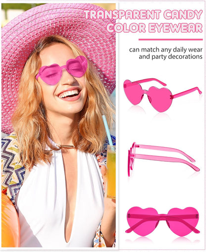 Frienda 20 Pairs Heart Shaped Sunglasses Rimless Candy Color Glasses for Women Men Party Favor
