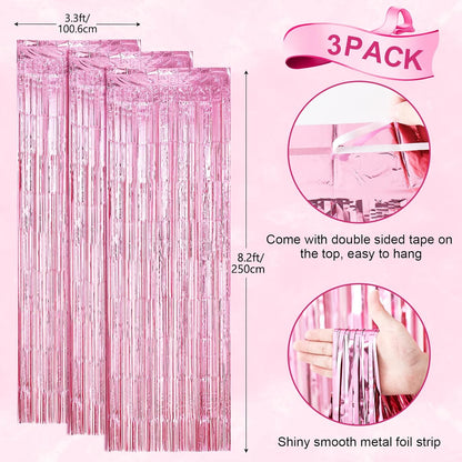 Voircoloria 3 Pack 3.3x8.2 Feet Gold Foil Fringe Backdrop Curtains, Tinsel Streamers, Fringe Backdrop for 2025 New Years Eve, Graduation, Birthday, Baby Shower, Gender Reveal, Disco Party - Colors A