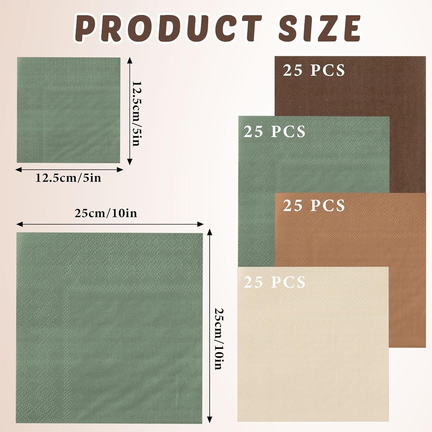 Layhit 100 Pcs Cocktail Napkins Disposable Beverage Napkins Square Paper Dessert Tissue for Wedding Birthday Celebration Party Supplies(Brown Series,5 x 5 Inch)