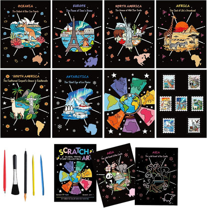 Scratch Art Bookmarks Kit, 24 Sheet Paper with Scratching Tools for DIY Party Favors, Christmas Stocking Stuffers