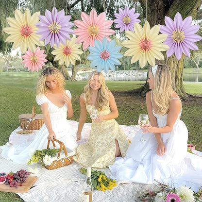 PAPER JAZZ Paper Flowers with Paper Fan Boho Hanging Decor Artificial Flowers Decorations for Wall Pink and Orange Party Decorations for Classroom, Beach Party, Summer Birthday Party Pack of 11.