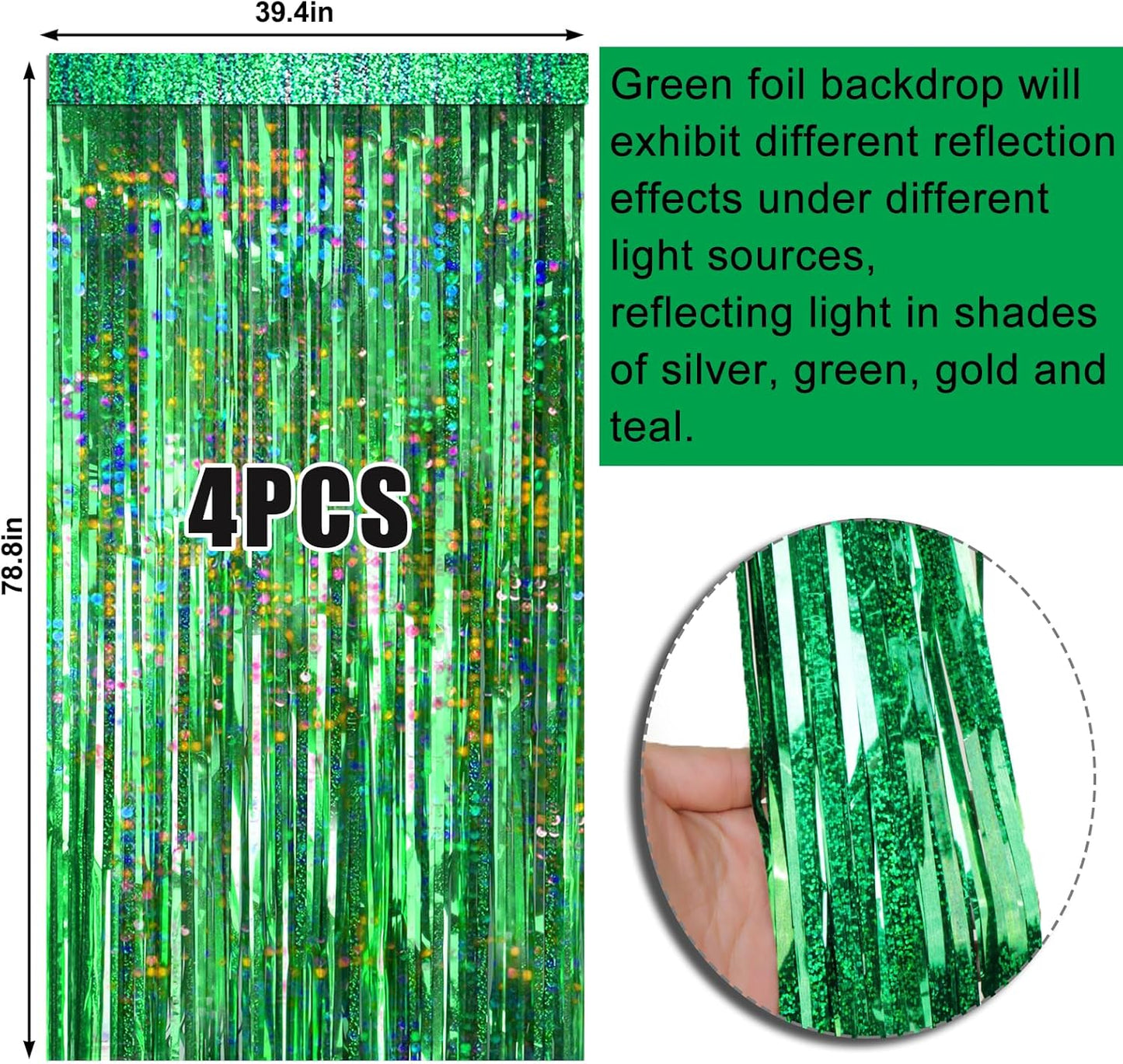 4 Packs Silver Foil Fringe Curtain, Silver Glitter Metallic Tinsel Backdrop for Birthday, Wedding, Baby Shower, Bachelorette, 70s 80s 90s Theme Disco Party, Iridescent Party Decorations Supplies