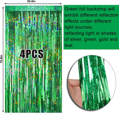 4 Packs Silver Foil Fringe Curtain, Silver Glitter Metallic Tinsel Backdrop for Birthday, Wedding, Baby Shower, Bachelorette, 70s 80s 90s Theme Disco Party, Iridescent Party Decorations Supplies