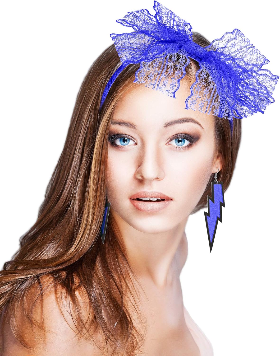 Blulu 80s Accessories Women Lace Headband Earrings Fishnet Gloves Necklace Bracelet for 80s Retro Party Halloween