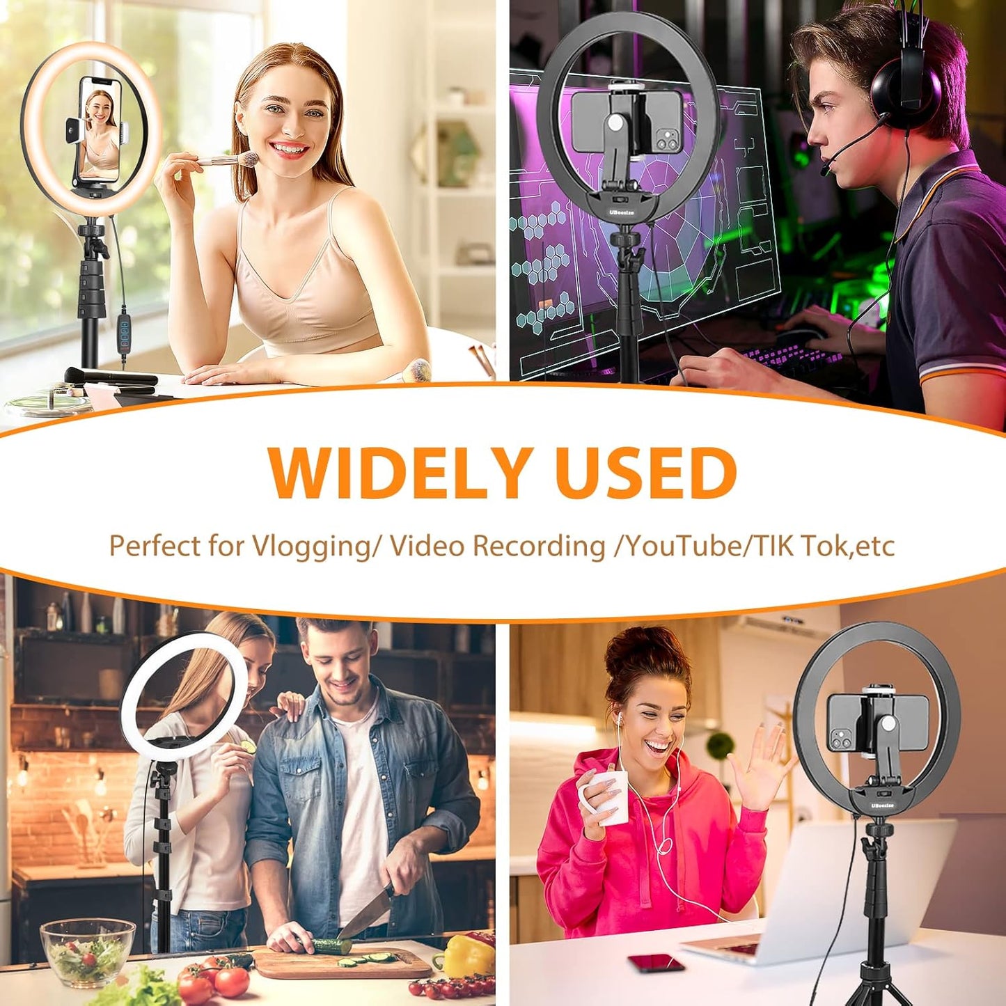 UBeesize 12'' LED Ring Light with 62'' Tripod Stand, Selfie Ring Light for Video Recording, Live Streaming, TikTok & YouTube, Compatible with iPhone & Android (Black)
