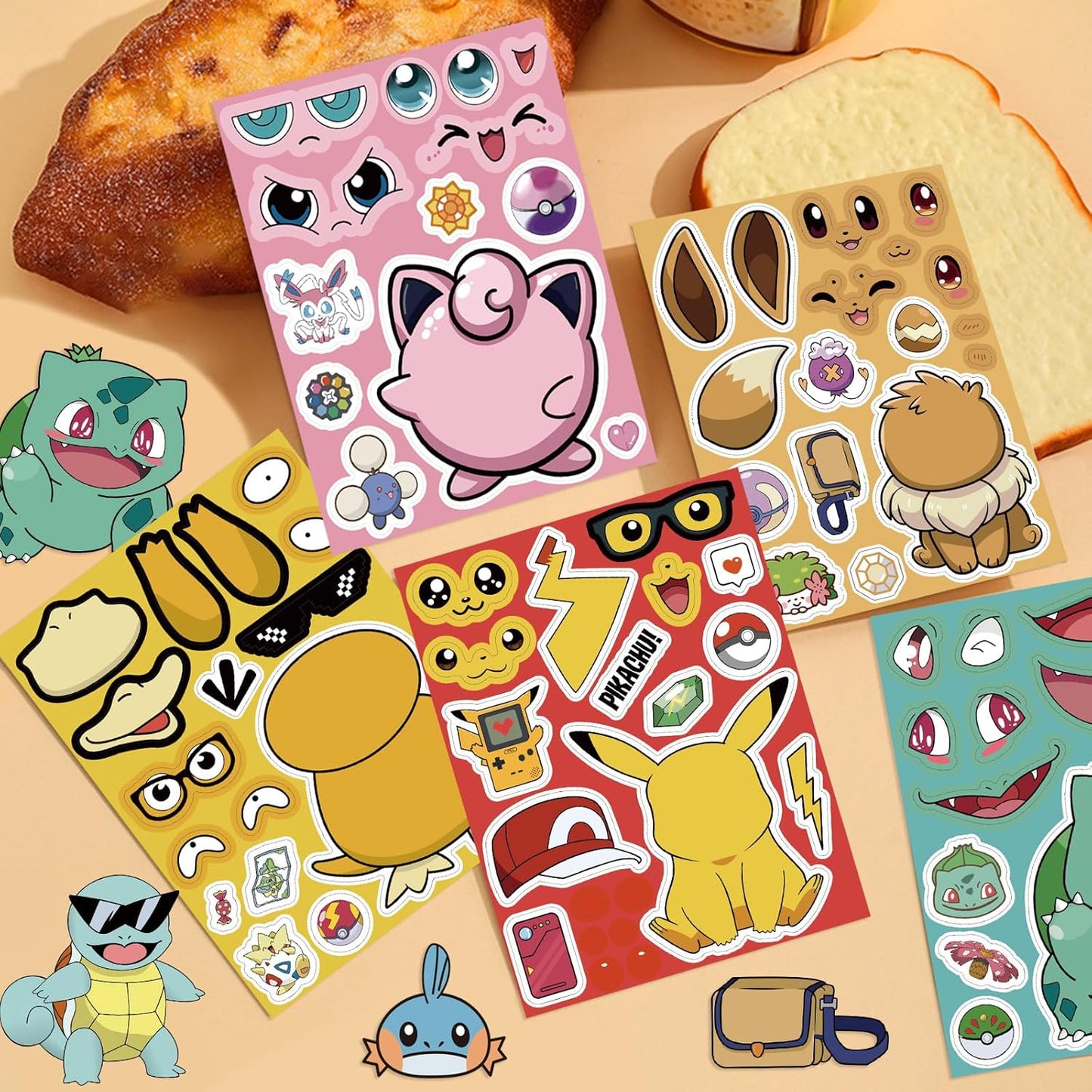 24 Sheets Cool Monster Sticker Cute Cartoon Charaters Make Your Own Sticker, Make a Face Stickers Party Favors Activities Gifts (c)