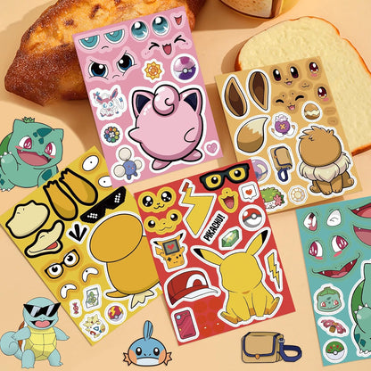 24 Sheets Cool Monster Sticker Cute Cartoon Charaters Make Your Own Sticker, Make a Face Stickers Party Favors Activities Gifts (c)