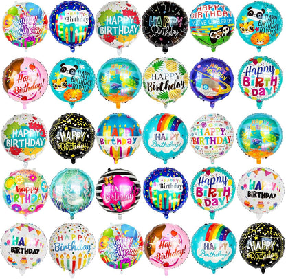 100 Pcs Happy Birthday Foil Balloons, 18IN Round Birthday Mylar Balloons for Party Decoration Supplies (20 Style)