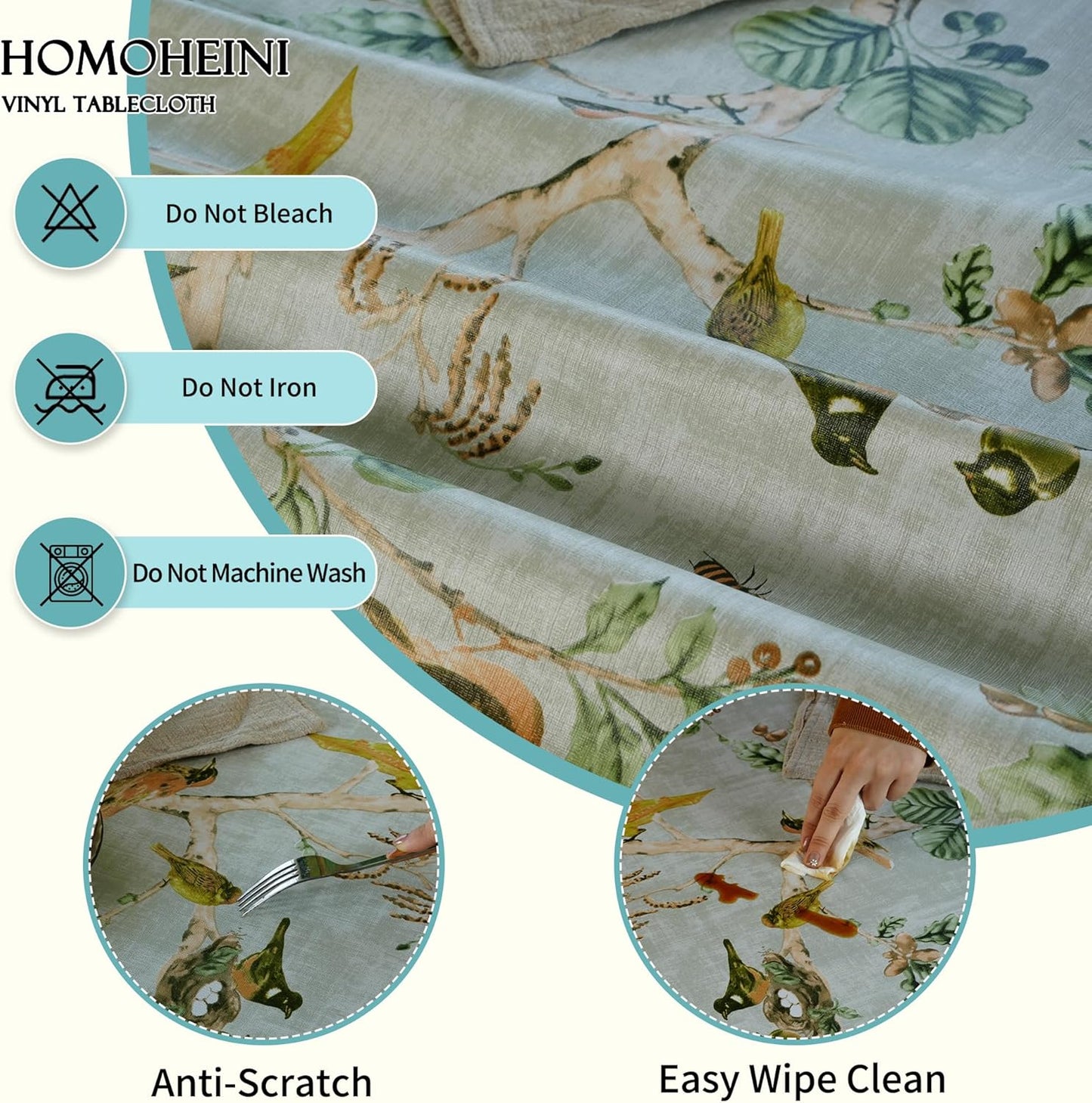 Rectangle Table Cloth,100% Waterproof Tablecloth Oil Proof Spill Proof Vinyl Table Cloth, Wipe Clean Plastic Table Cover for Dining, Camping, Indoor and Outdoor 52" x 70",Leaves