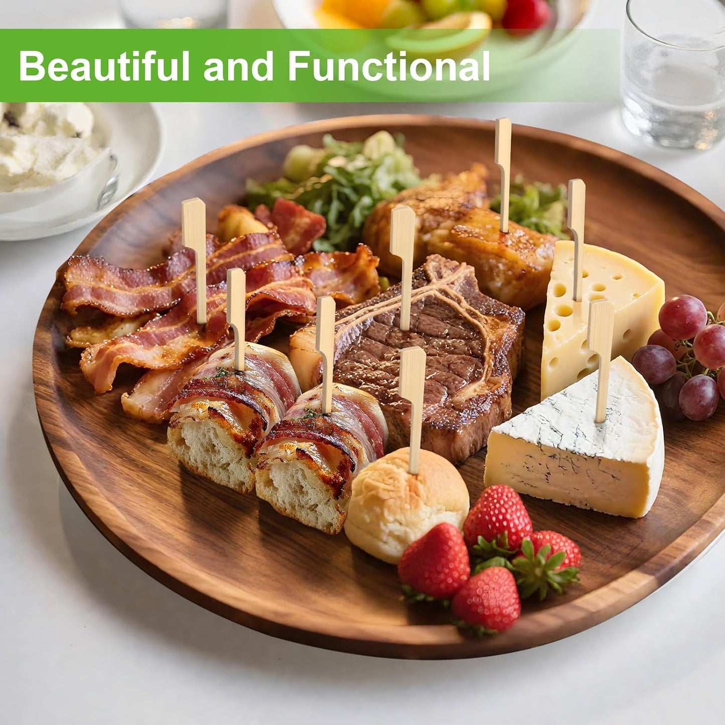 300PCS Cocktail Picks Bamboo Skewers for Appetizers, FATLODA Paddle Wooden Skewers, Fancy Flat Toothpicks for Appetizers, 4.7 IN Bamboo Sticks for Party Sandwich Fruit Charcuterie Boards Accessories