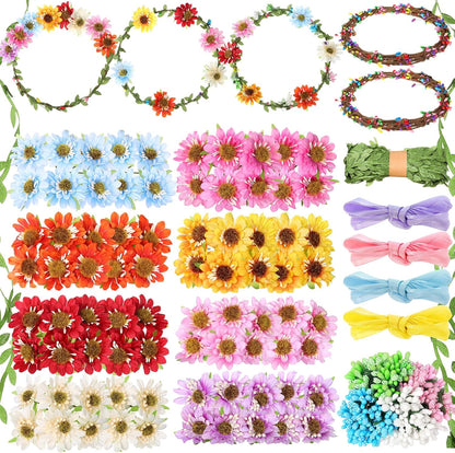 Zeyune 20 Sets Spring Tea Party Favor Flower Crowns Making Kit, Make Your Own Flower Crown Wreath Garland Headbands Craft Kit Handmade DIY Fairy Floral Hair Accessories Gift for Women(Daisy)