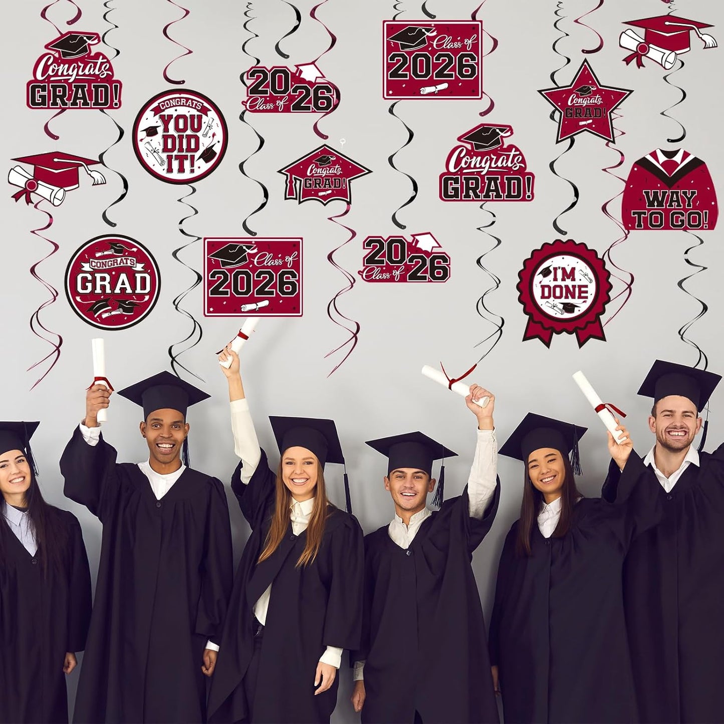 31 Pieces Graduation Decorations Class of 2026, Graduation Hanging Swirl Congrats Grad and Graduation Party Decorations(red, Black)