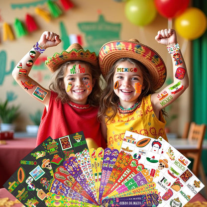 96 PCS Mexican Fiesta Party Favors – 72 Glow & Regular Tattoos + 24 Slap Bracelets, Perfect for Cinco de Mayo, Birthdays & Cultural Celebrations