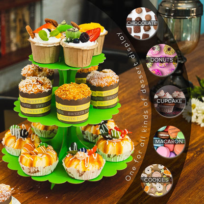 White Cupcake Stand Tower, 3-Tier Cardboard Dessert Display with Heart Handle,Perfect for Birthday Baby Shower Wedding Tea Party Graduation, Easy 60-Second Assembly, Holds 12+Cupcakes (1-Pack)