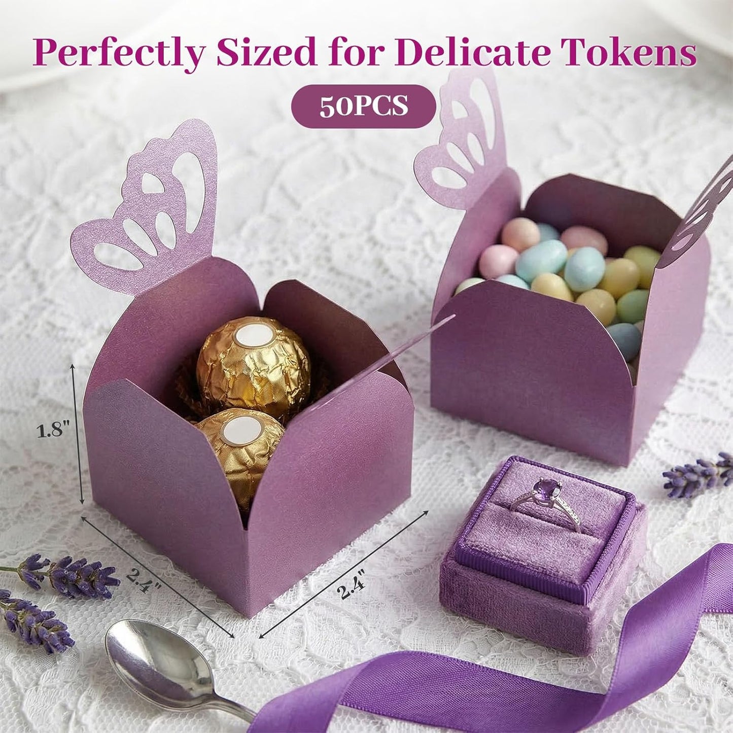 VGOODALL 50PCS Party Favor Boxes, 2.4" x 2.4" x 1.8" 3D Butterfly Candy Boxes White Baby Shower Favors for Wedding Birthday Party Gift