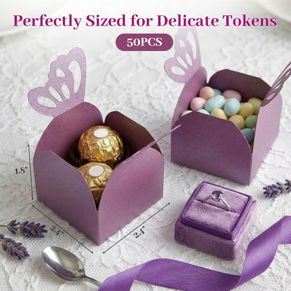 VGOODALL 50PCS Party Favor Boxes, 2.4" x 2.4" x 1.8" 3D Butterfly Candy Boxes White Baby Shower Favors for Wedding Birthday Party Gift