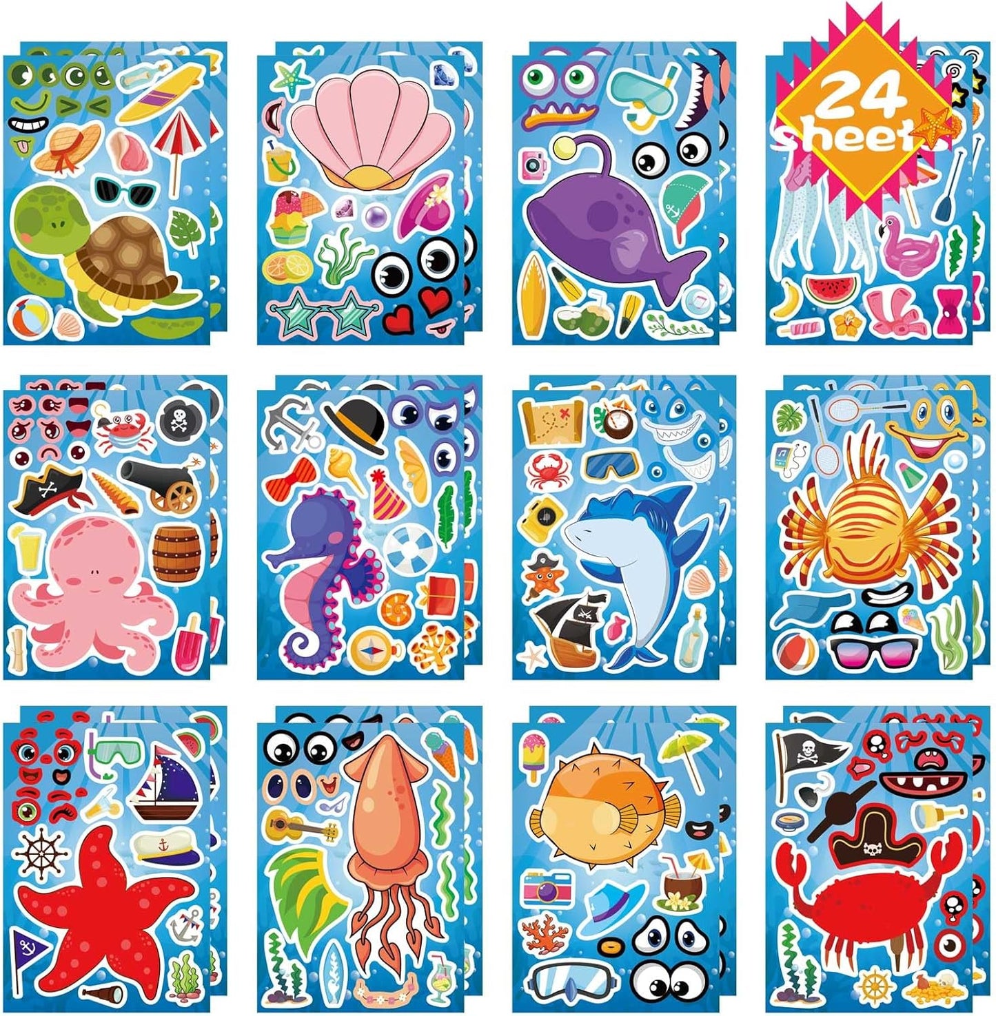 24 Sheets Make-a-face Cupcake Stickers Make Your Own Dessert Stickers Mix and Match Sweets and Fruit Treats Party Favor Supplies for Kids Ice Cream Sticker Games Birthday DIY Art Crafts