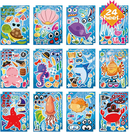 24 Sheets Make-a-face Cupcake Stickers Make Your Own Dessert Stickers Mix and Match Sweets and Fruit Treats Party Favor Supplies for Kids Ice Cream Sticker Games Birthday DIY Art Crafts