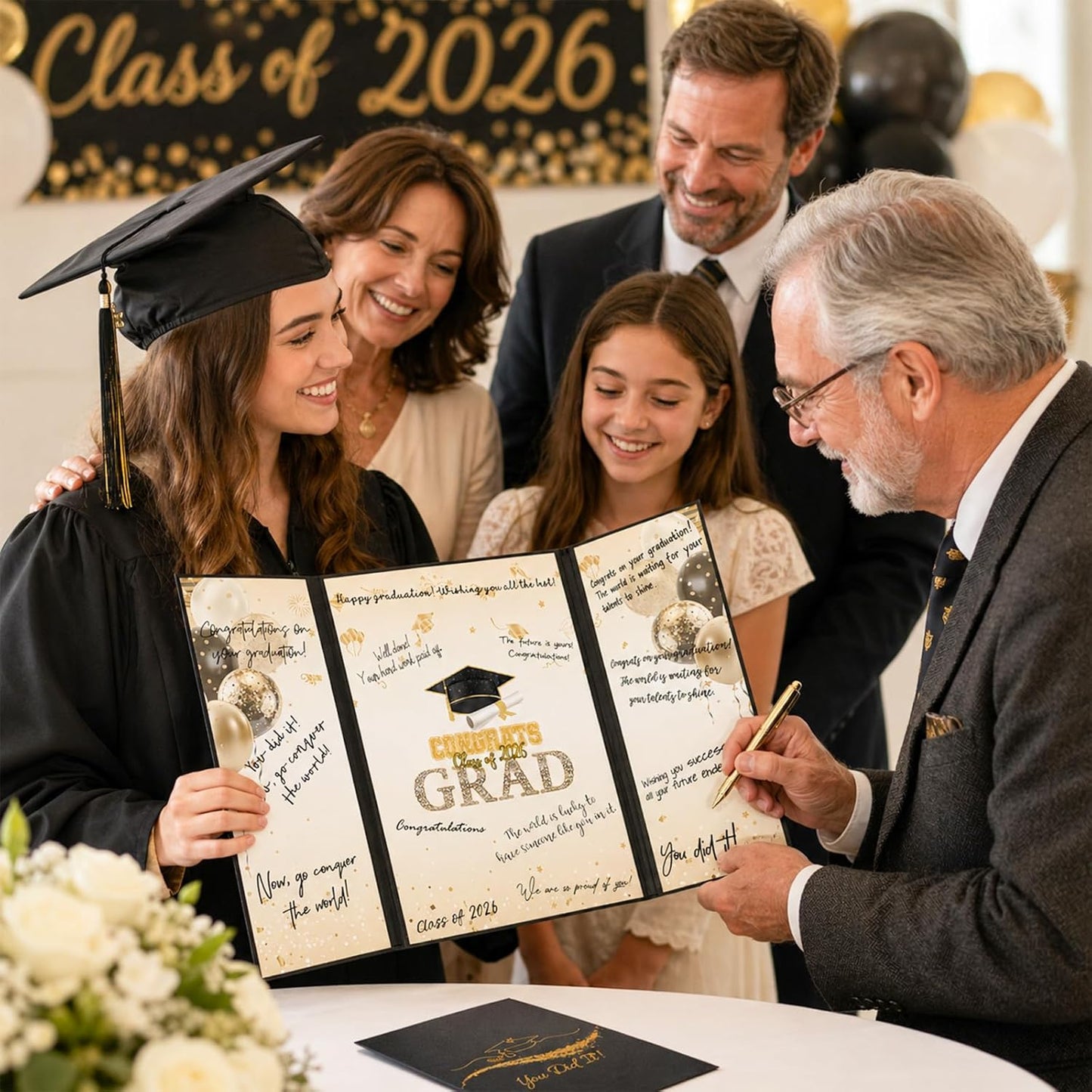Graduation Guest Book 2026, Blue Gold Graduation Decorations Class of 2026 Graduates Sign in Book Signature Board Congrats Grad Decor Party Supplies, High School College Graduations Gifts for Her Him