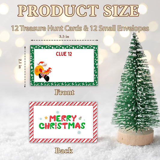 Christmas Treasure Hunt Clue Game, Winter Xmas Scavenger Games for Adults, Merry Christmas Party Activities, Santa Holiday Xmas Party Supplies (12 Cards with 12 Colorful Envelopes) -04