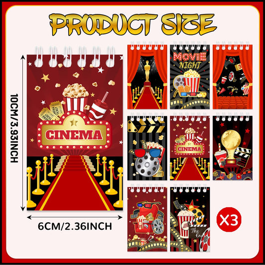 YYMYMGJ 24 Pcs Movie Night Mini Spiral Notebooks Cinema Pocket Notepads Journal Memo Pads for Movie Birthday Party Favors Gifts Goodie Bag Office School Classroom Rewards