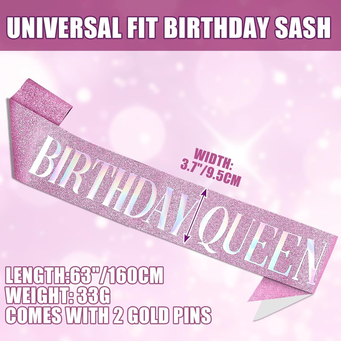 RUDONG M Birthday Queen Sash Glitter - Gold Birthday Sash for Women & Girls | Sweet 16/18th/21st/30th/40th/50th/60th/70th, All-Age Celebration Party Decor