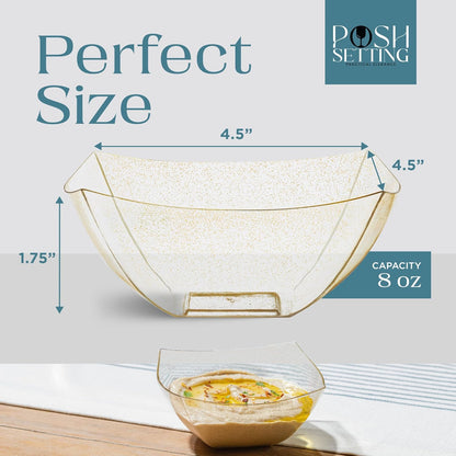 Posh Setting - Clear Plastic Serving Bowls for Party (8oz - 4 Pack) Square, Disposable, Salad & Fruit Bowls for Party Table, Candy Containers for Candy Buffet