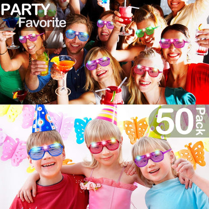 iGeeKid 50 Pack LED Glasses Light Up Party Glasses Glow In The Dark Party Supplies Shutter Neon Toys Flashing Glasses Party Patriotic