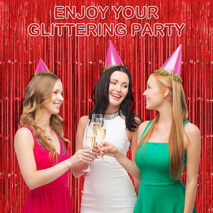 Silver Fringe Curtain Party Streamers, 12 Pack 3.3ft x 8.2ft Foil Curtain Backdrop Tinsel Foil Fringe Curtains Photo Booth Backdrop Streamer for Birthday, Wedding, Baby Shower, Disco Party
