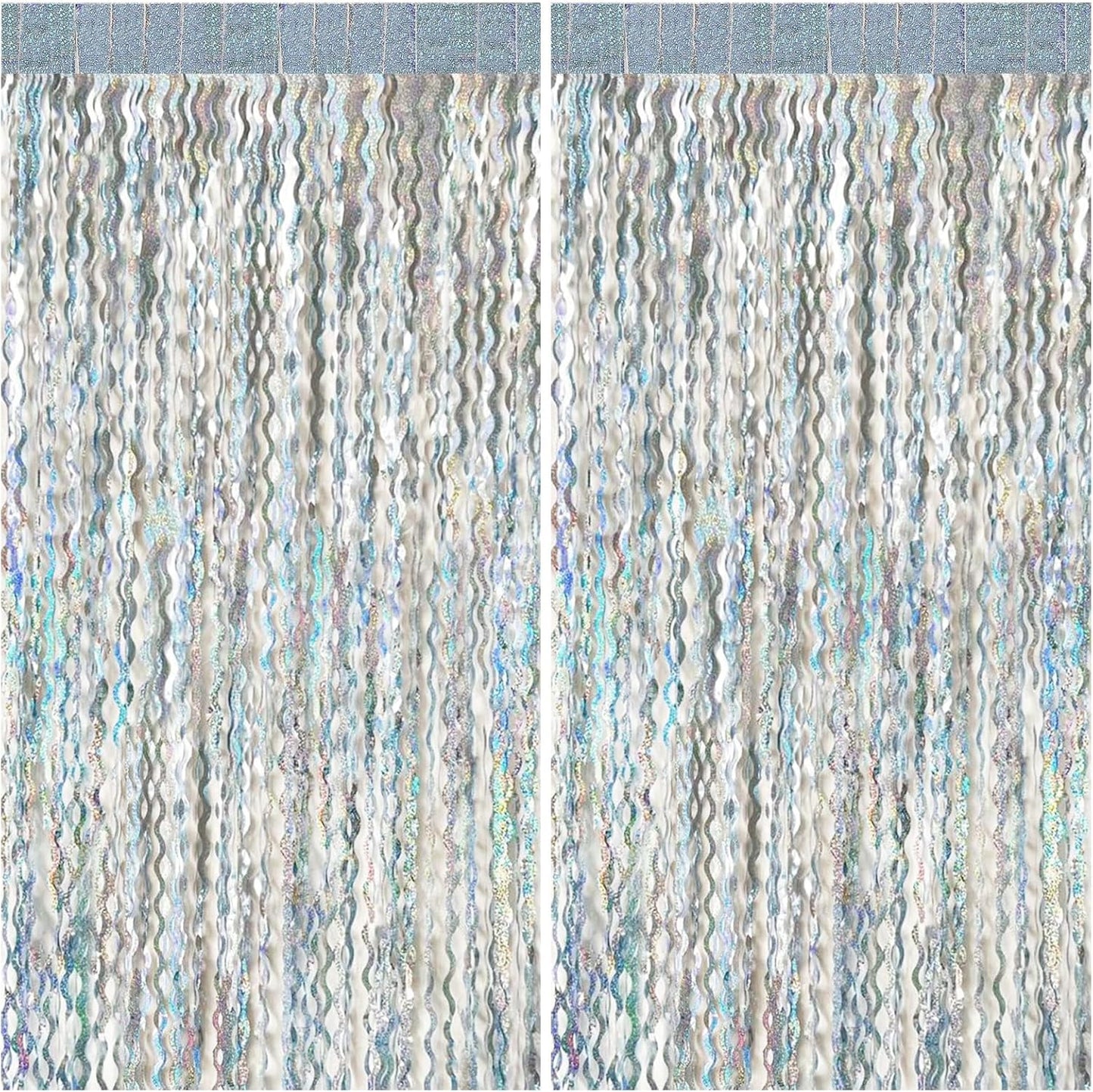 Tinsel Foil Fringe Curtains Wavy Backdrop for Parties Sparkle Metallic Wavy Foil Fringe Backdrop Curtain for Party Decorations Photo Booth Props for Birthday Graduation Wedding