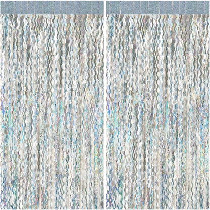 Tinsel Foil Fringe Curtains Wavy Backdrop for Parties Sparkle Metallic Wavy Foil Fringe Backdrop Curtain for Party Decorations Photo Booth Props for Birthday Graduation Wedding