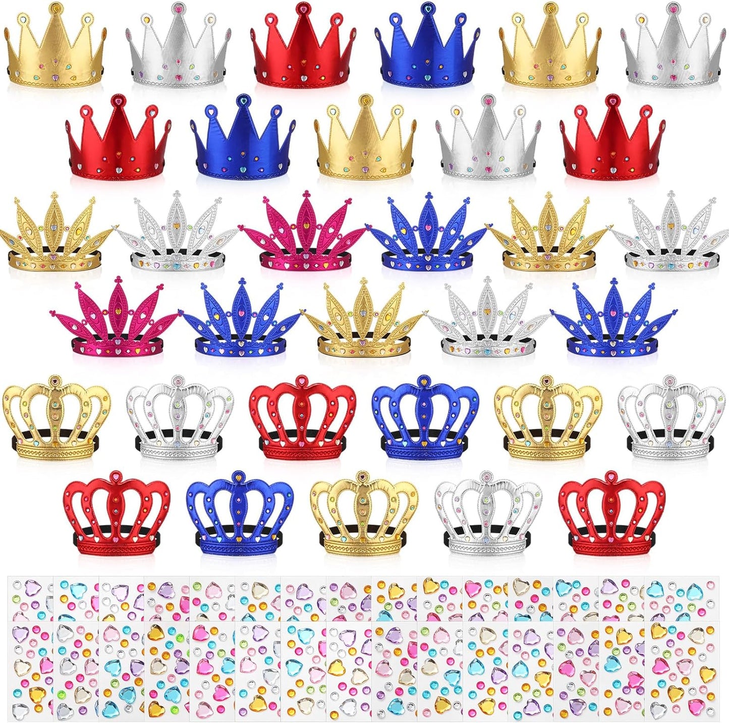 Yaomiao 66 Pieces Foam Princess Tiaras DIY Crowns Kids Party Favors Craft Crystal Diamond Sticker Girls Making Your Own Tiara (Gold)
