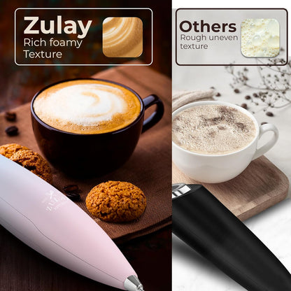 Zulay Kitchen Powerful Milk Frother Wand With Duracell Batteries - Ultra Fast Handheld Drink Mixer - Electric Whisk Foam Maker for Coffee, Lattes, Cappuccino & Matcha - Z1 Motor - Black - Colors B