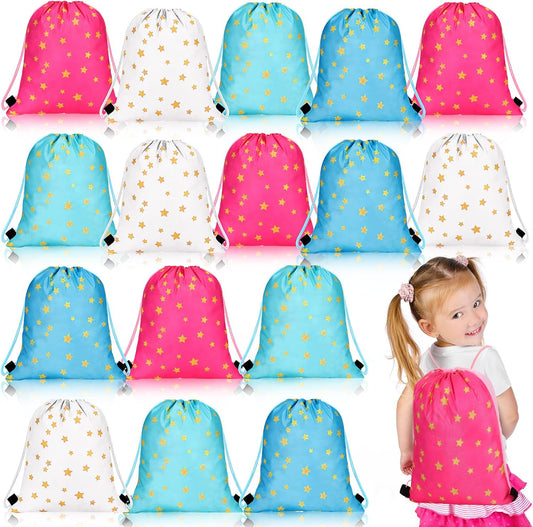 Funtery 16 Pcs Star Drawstring Backpack for Kids Star Party Favors Bags Starry Goodie Treat Gift Bags Drawstring Sackpack Sport Cinch Backpack for Girls Boys School Birthday Baby Shower Supplies