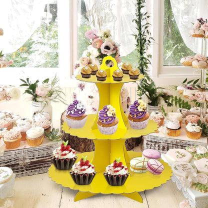 Soleebee 3-Tier Cupcake Stand, Cardboard Cupcake Tower, Dessert Cup Cake Stand Tower for Birthday Wedding Party Decoration, Cupcake Tier Stand 1 Set (Black)